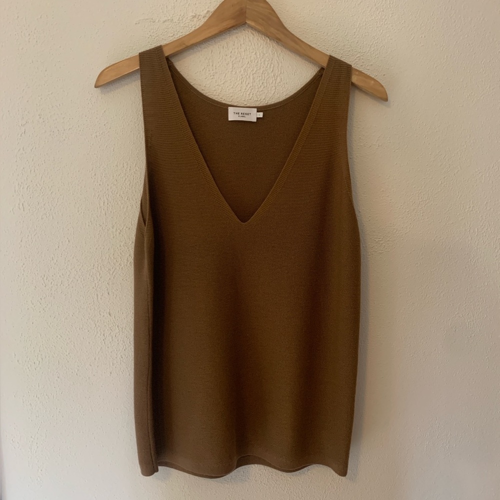 The Reset camel vneck knit tank top
